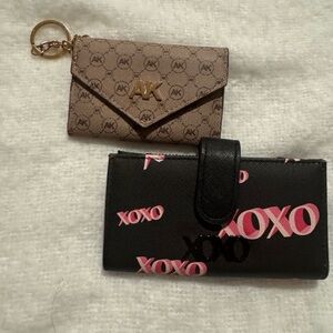 AK Brown Monogram Keychain Wallet and XOXO Black Pink Wallet Set